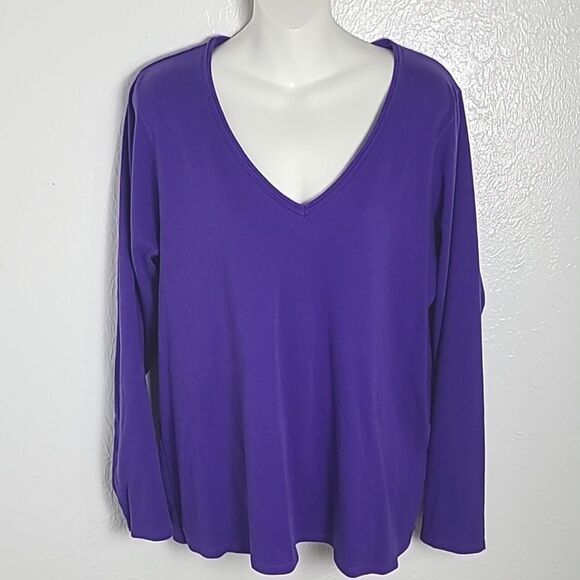Lane Bryant Purple Longsleeve Pullover Top, V-neckline, Size 18/20 - Picture 1 of 5